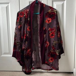 Sheer floral velvet shawl